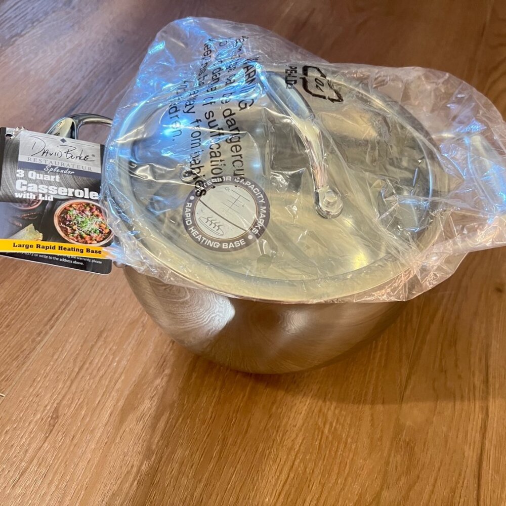 David Burke 3-Quart Stainless Steel Casserole Pot with Glass Lid